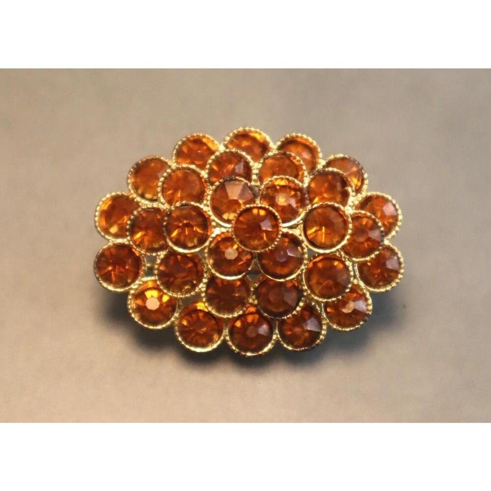 Czecho Dome Orange Rhinestone Brooch Vintage Czech Pin